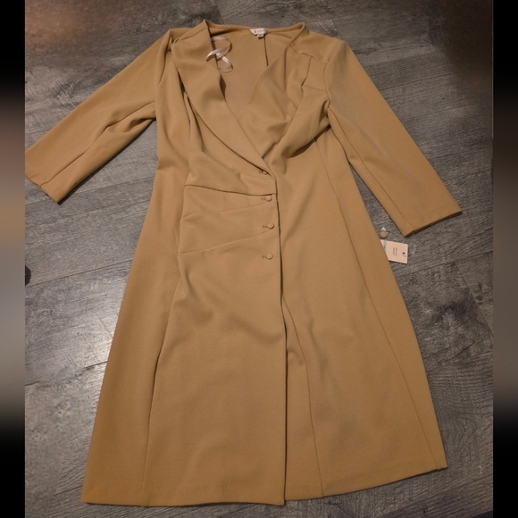Nanette Lepore Dress Women 8 Tan 3/4 Sleeve Double Breasted Blazer Dress Sheath - Picture 5 of 5